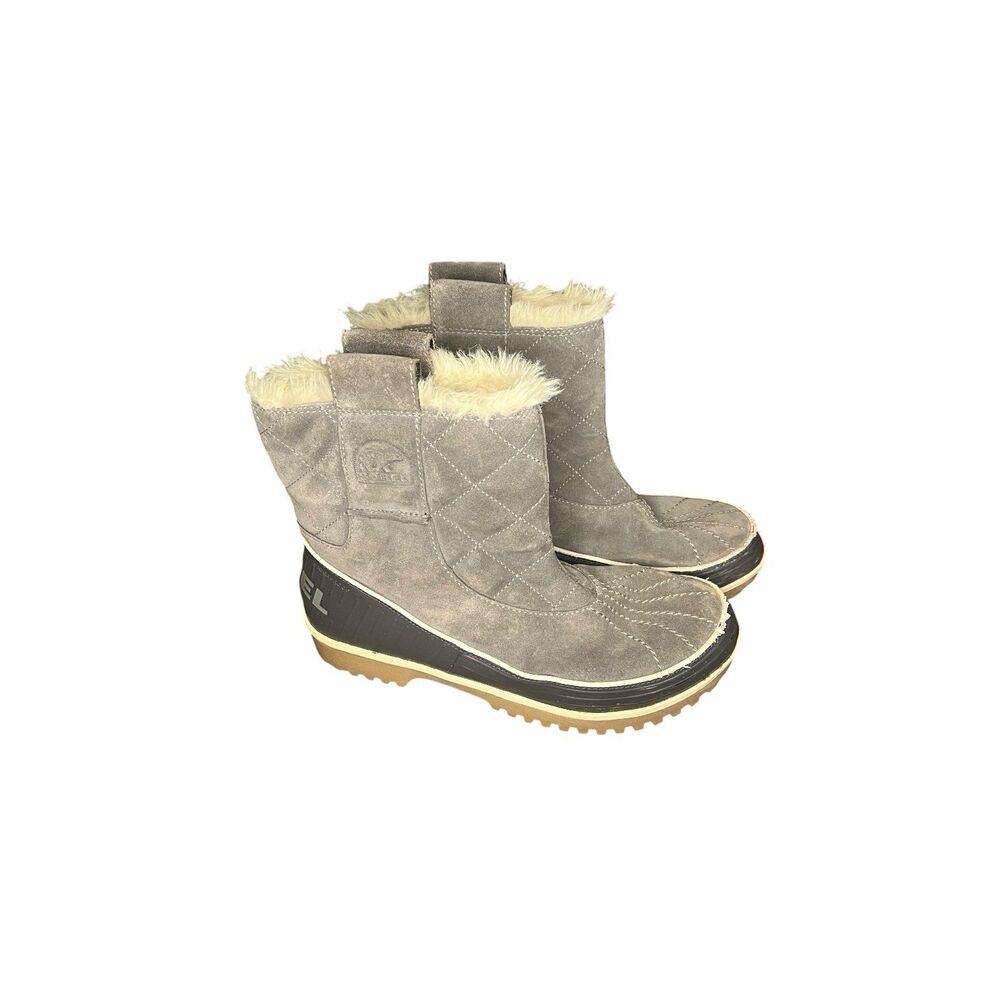 Sorel Trivoli II Winter Boots Gray Suede Faux Fur 10 NL2329-052
